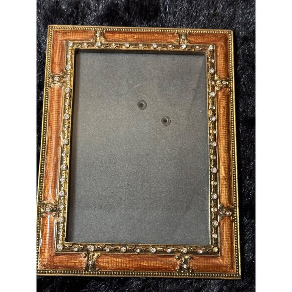 Vintage Ornate Gold Enamel Picture Frame Rhinestone Accents Fits A 4.5" X 3" - Picture 1 of 5